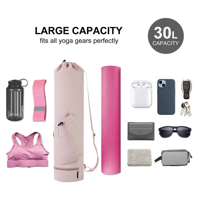 Multi-Functional Yoga Mat Bag with Water Bottle Pocket Wet Storage for Gym Pilates Fitness - Carrier Tote Peaceful Pleasures Health and Wellness