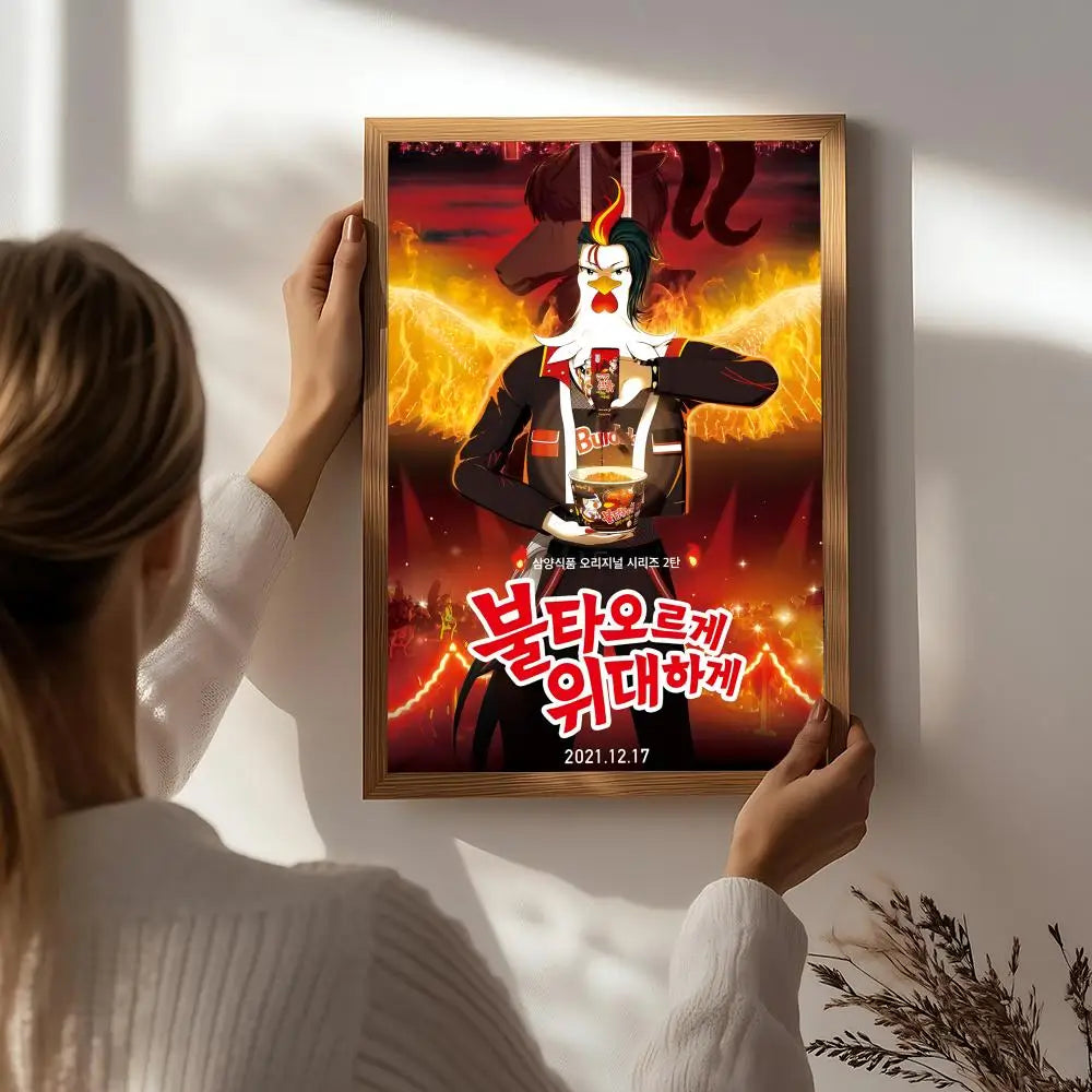 Food S-Samyang Buldak Ramen Poster HD Self Adhesive Waterproof Wall Art Ideal for Home Office Dorm Bedroom Great Gift Peaceful Pleasures Health and Wellness White5 40X50cmNoframe