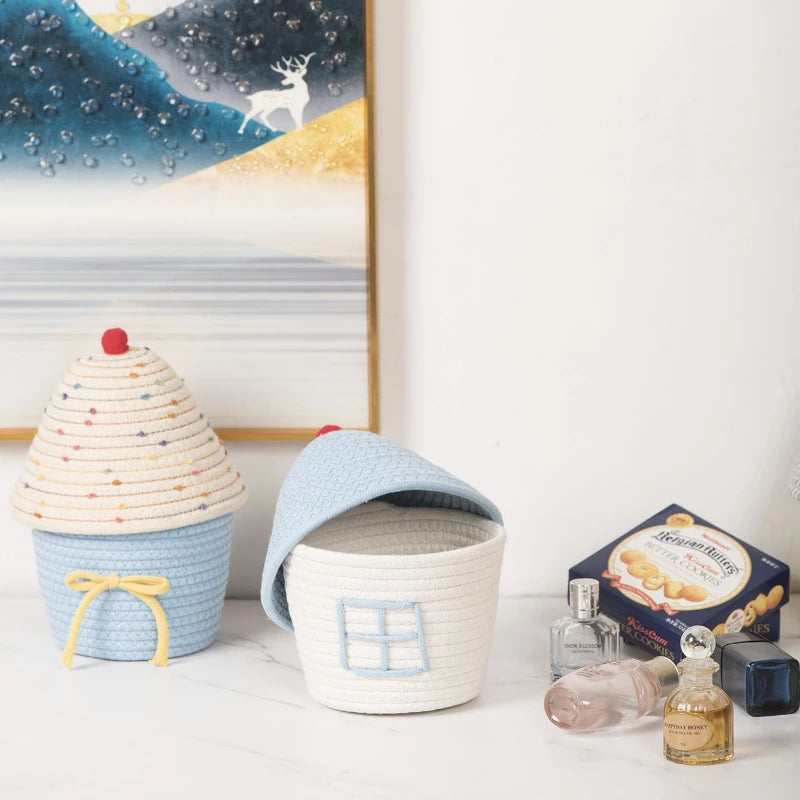 New Storage Basket Cute Desktop Sundries Cosmetics Storage Box Gift Basket for Small Thing Handwoven Desk Organizer Peaceful Pleasures Health and Wellness