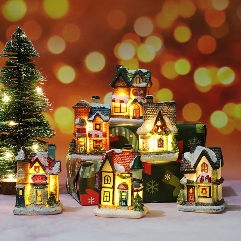 Christmas Led Light House Christmas Tree Ornaments LED Resin Small Village House Xmas Glow Decor Gift Happy New Year Decors DC05 Peaceful Pleasures Health and Wellness