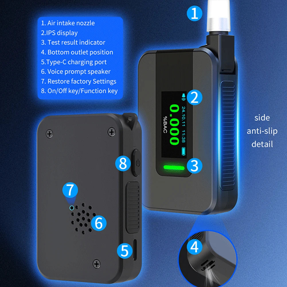 Electrochemical Alcohol Tester Voice Report Non-Contacting Electronic Breathalyzer Portable Alcohol Meter for Professional Use Peaceful Pleasures Health and Wellness