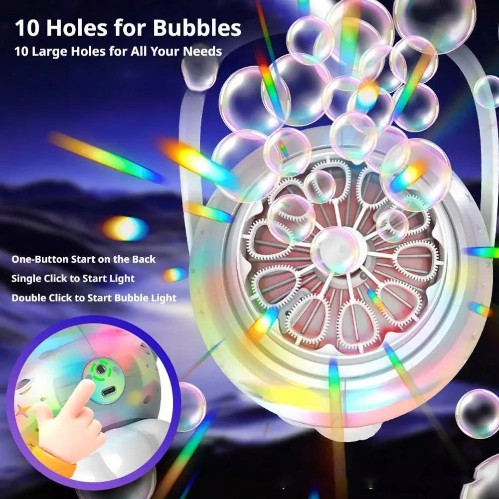 Rechargeable Automatic Bubble Machine LED Light Leak-proof 360 Maker