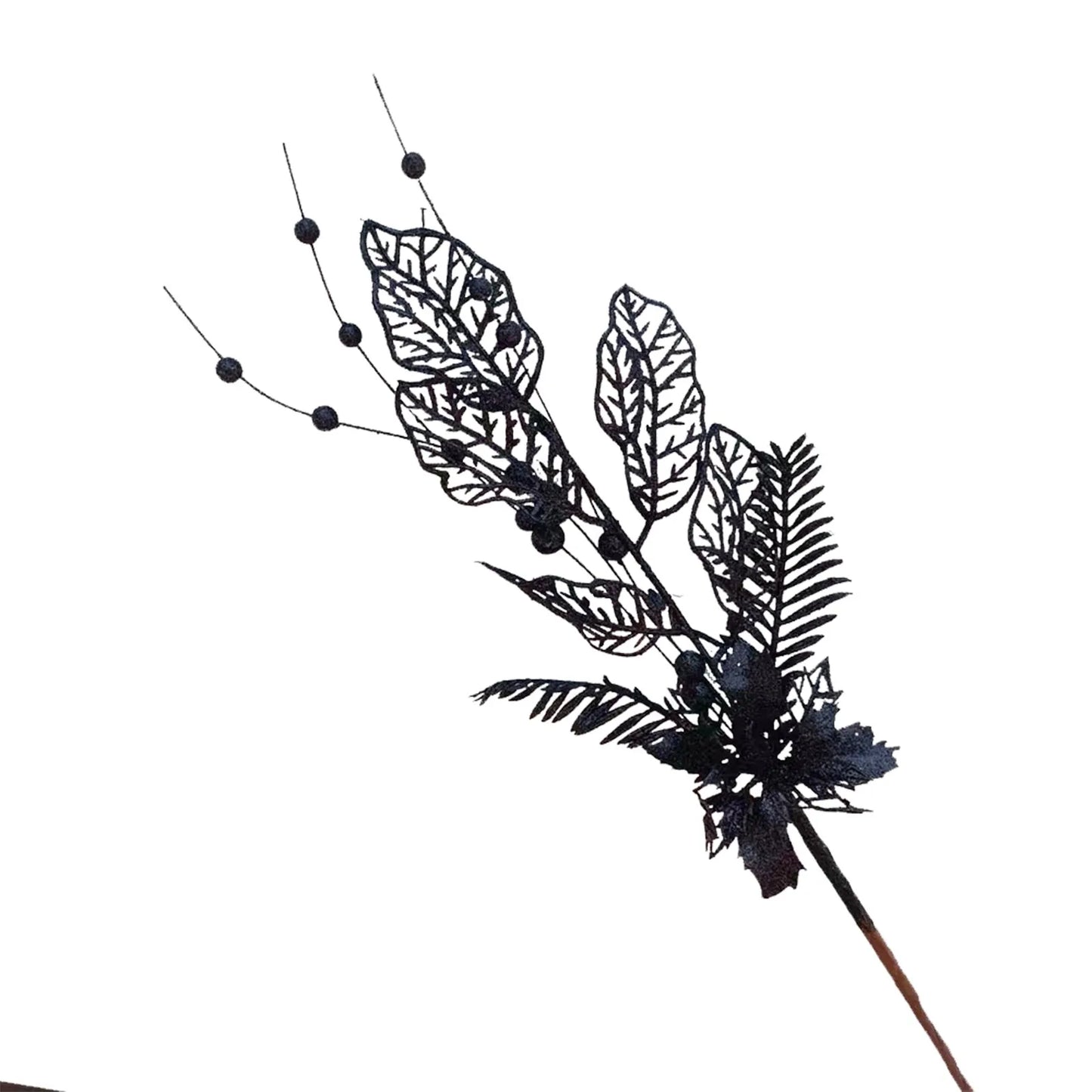 Christmas Tree Decoration Gold Lily Branch Home Decor Xmas Artificial Flower Leaves Berry Plug-In Glitter Fake Berries Branches Peaceful Pleasures Health and Wellness Black One Size