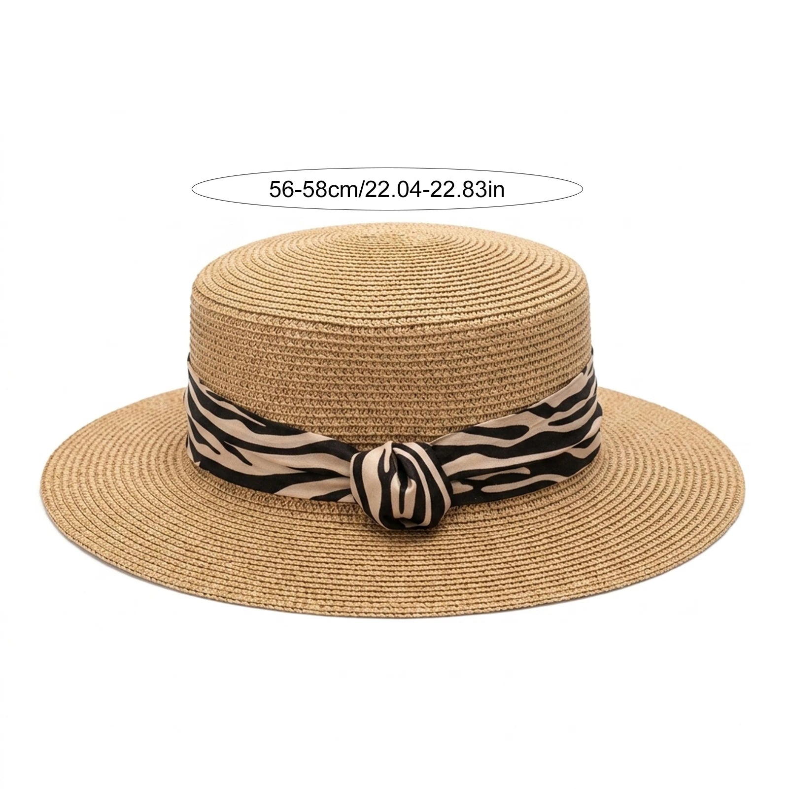 Women's Flat Top Panama Hat Summer French Retro Zebra-Print Straw Sun Hat Outdoor Resort Wide Brim Sun Protections Hat Peaceful Pleasures Health and Wellness