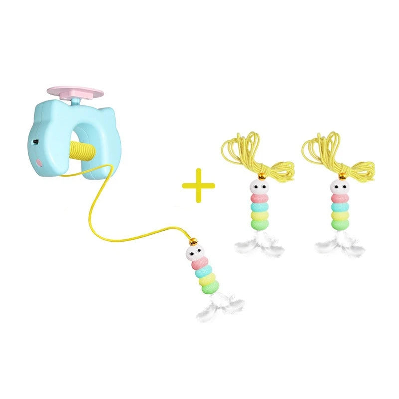 New Electric Cat Toy with 2 Ropes Smart Hanging Door Auto Swing Feather Toy for Self-Entertainment and Cat Teasing Peaceful Pleasures Health and Wellness Blue