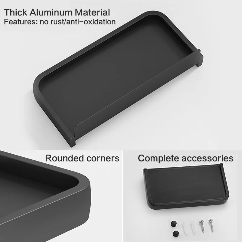 Wall-Mounted Aluminum Toilet Paper Holder with Phone Shelf Toilet Paper Holder Peaceful Pleasures Health and Wellness