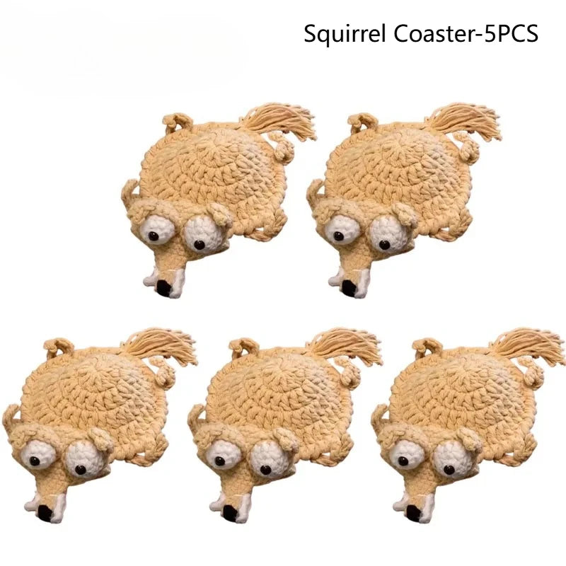 Handmade Crochet Squirrel Coaster | Heat-Resistant Non-Slip Cup Mat