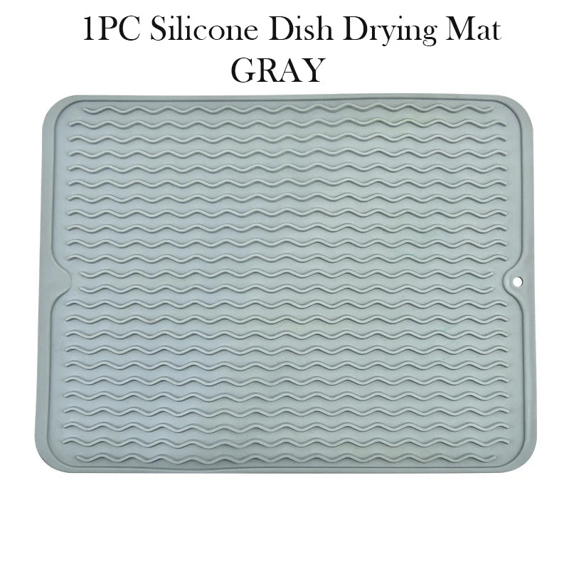 Silicone Dish Drying Mat Protector Sink Mat Table Kitchen Home Anti Slip Drying Dishes Drain Mat Heat Resistant Kitchen Sink Mat Peaceful Pleasures Health and Wellness 1pc gray 40x30CM Strip