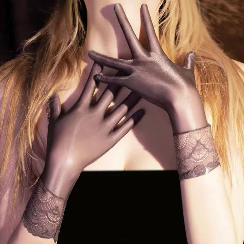 Women's Oil Glossy Ultra-Thin Transparent Wrist Gloves