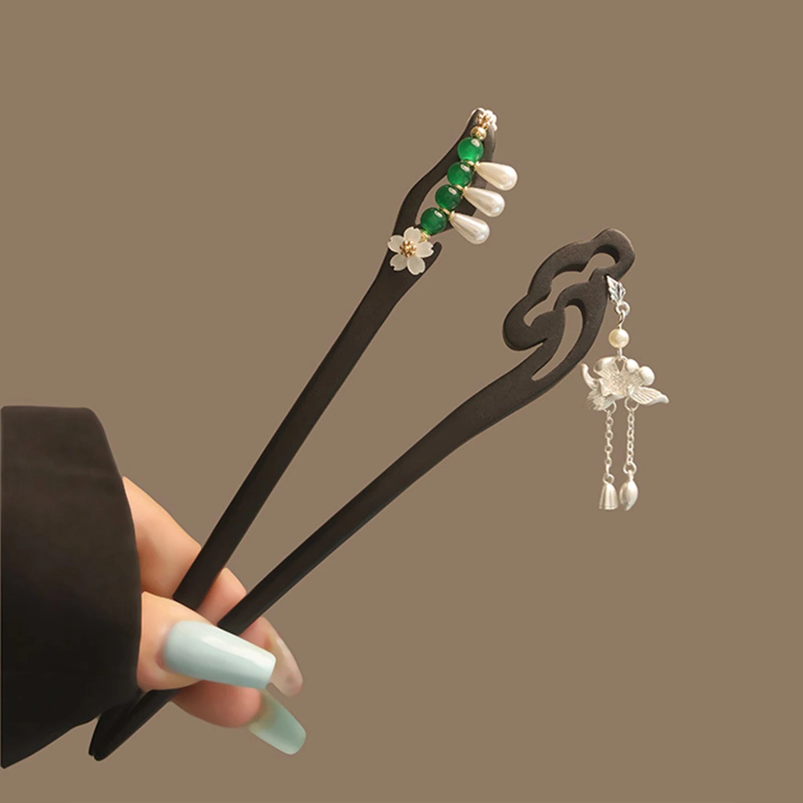 Chinese Floral Hair Chopsticks Long Straight Hair Stick with Pearl Flower Design for Pairing with Chinese Style Clothes Peaceful Pleasures Health and Wellness