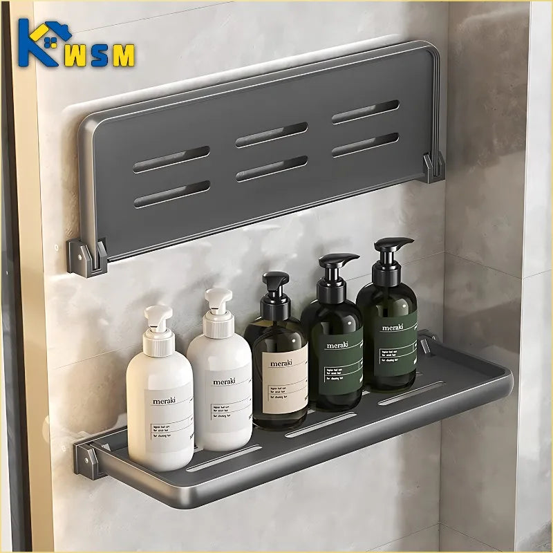 Foldable Aluminium Bathroom Shelf | No-Drill Wall Organiser