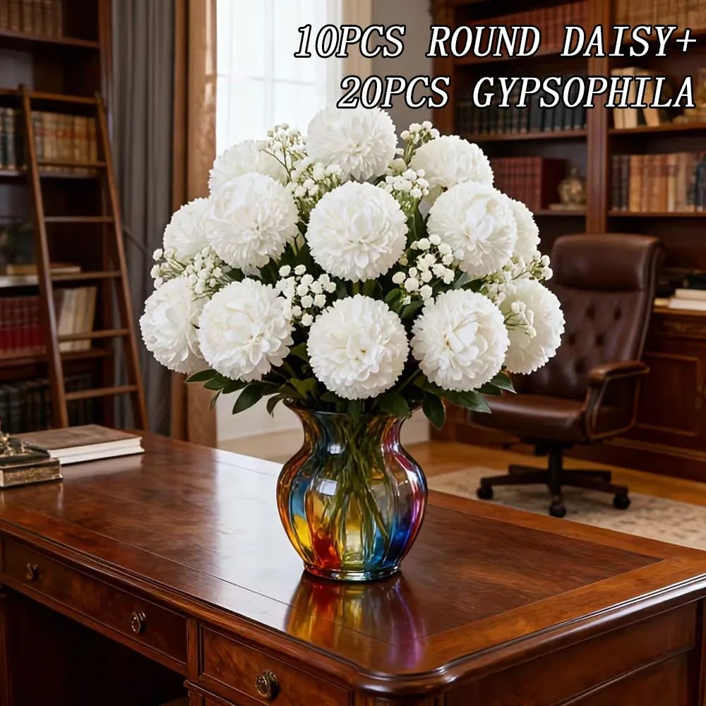 30pcs Artificial Chamomile & Gypsophila Bouquet | Wedding Decor