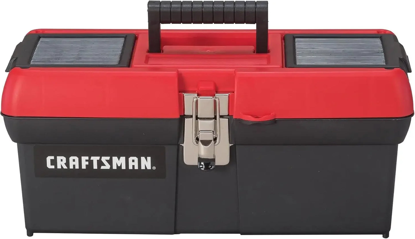 Lockable 16-Inch Tool Box with Comfort Grip Handle and Portable Tray, Red/Black Peaceful Pleasures Health and Wellness United States