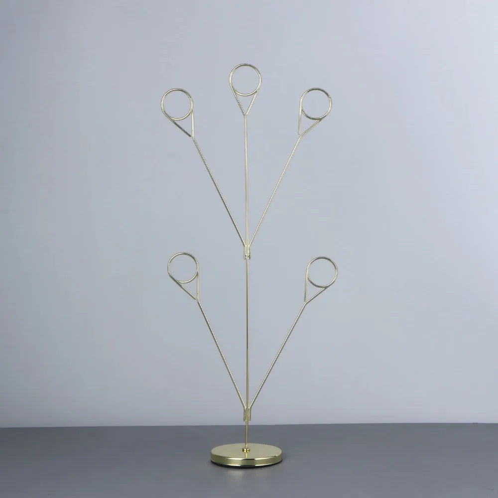 Stylish 5-Branch Photo Holder Round Base Picture Holder Memo Clip Stand Romantic Vertical Display Stand Wedding Table Peaceful Pleasures Health and Wellness Gold