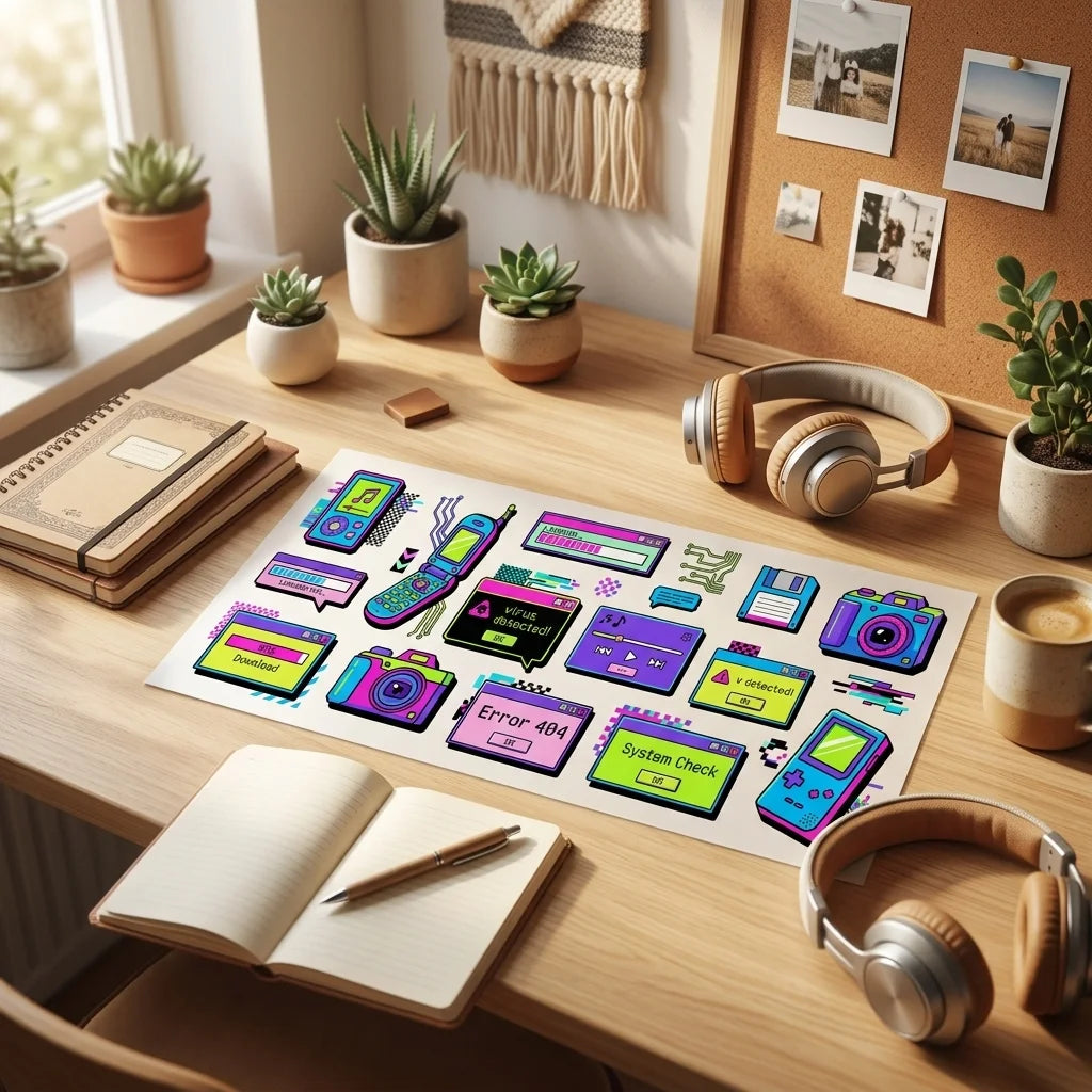 Neon Retro Tech UV Transfer Sticker | Waterproof Decal for Laptop