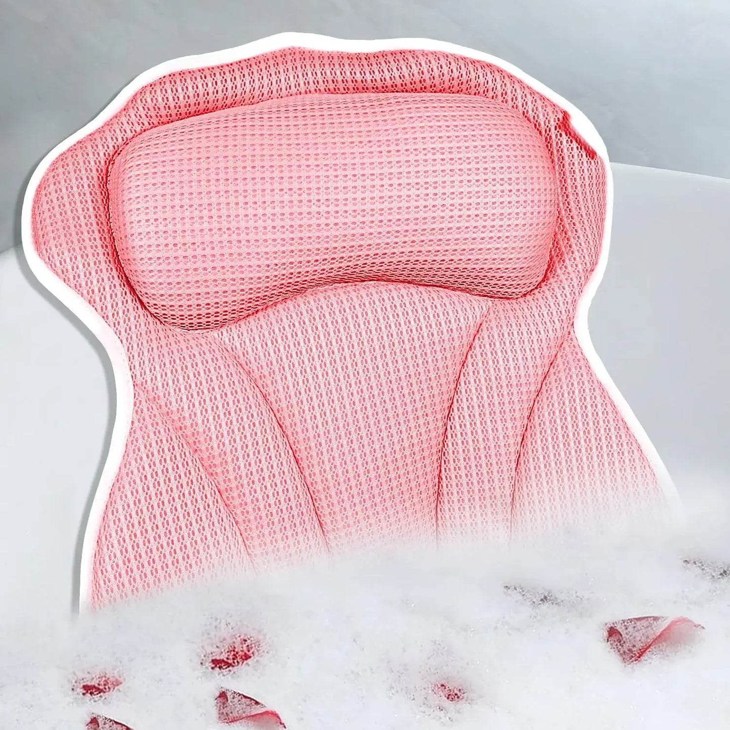 Bathtub Pillow with Neck and Back Support, 6 Suction Cups, 4D Air Mesh, Pink Spa Gift for Women Peaceful Pleasures Health and Wellness United States