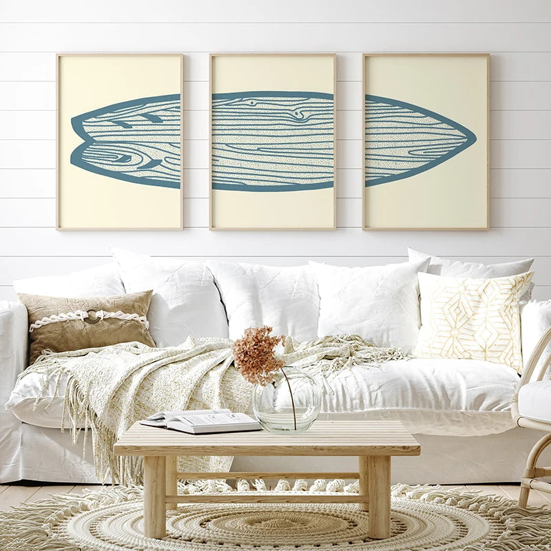 Retro Boho Surfboard Beach Canvas Wall Art | Coastal Print Canvas Wall Art Peaceful Pleasures Health and Wellness