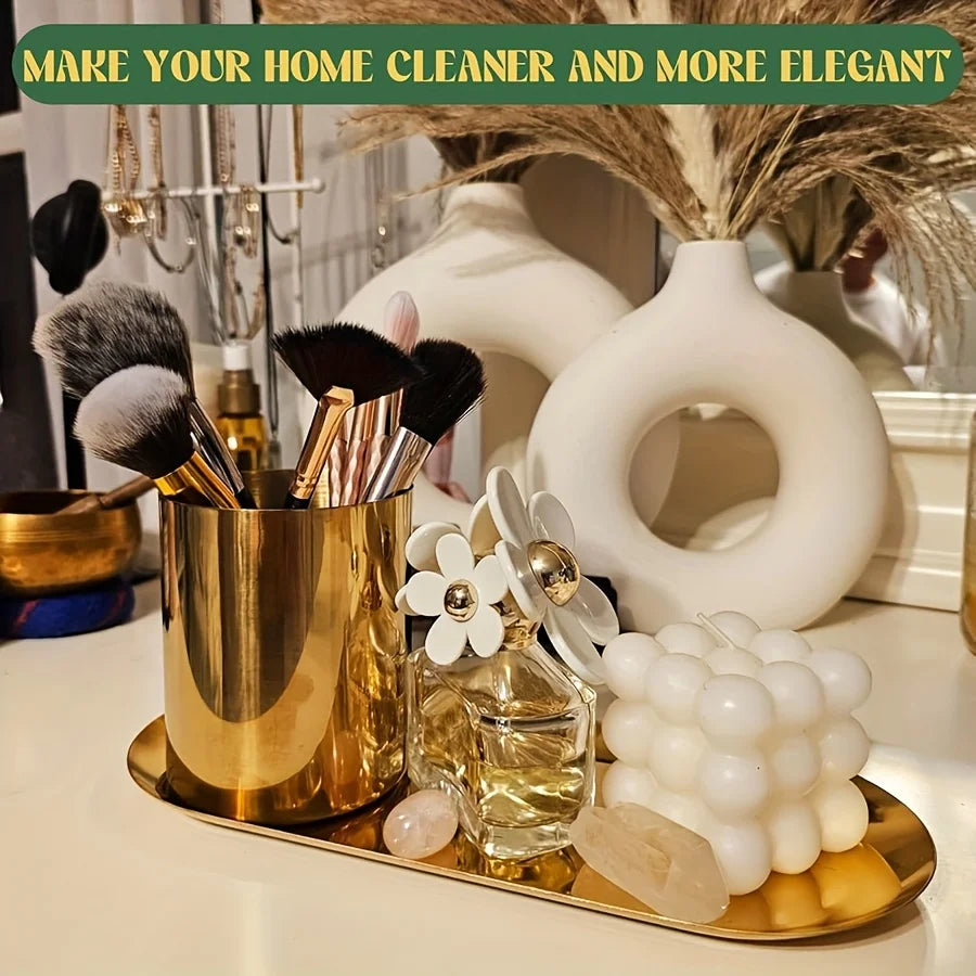 Decorative Metal Vanity Tray – Stainless Steel Jewelry Dish & Perfume Candle Organizer for Bathroom & Dresser Counter Peaceful Pleasures Health and Wellness