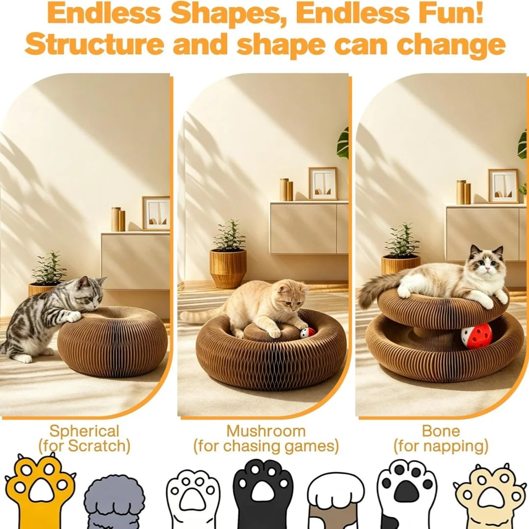 Foldable Accordion Cat Scratcher Board with Ball & Track Toy