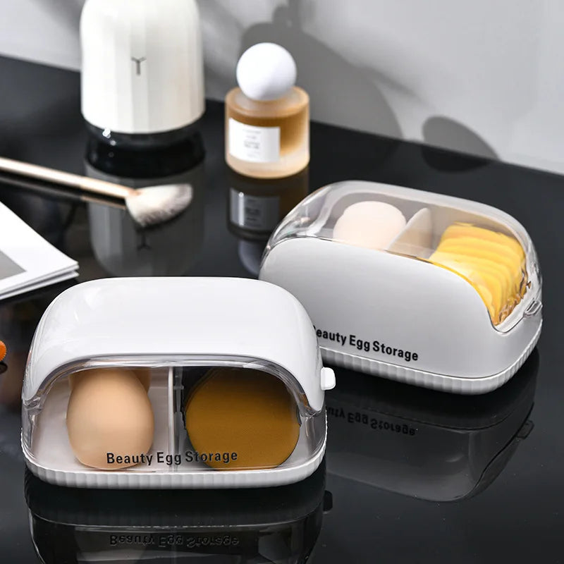 New Transparent Makeup Sponge Holder Dustproof Plastic Beauty Organizer Travel Home Cosmetic Storage Makeup Organizers with Lid Peaceful Pleasures Health and Wellness