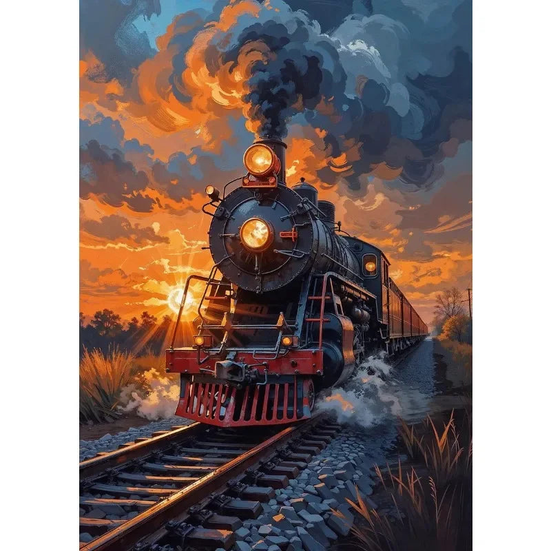 Steam Train Sunset Canvas Poster – Vintage Anime Wall Art Canvas Wall Art Peaceful Pleasures Health and Wellness 10 20x30cm Unframed
