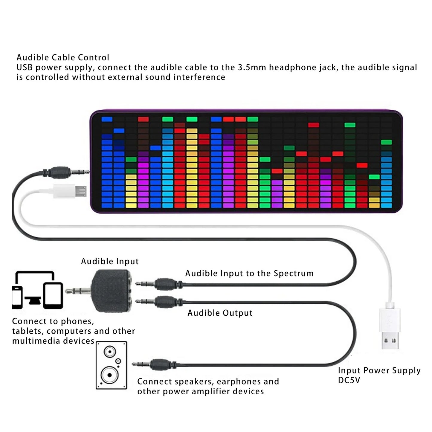 Music Rhythm Analyzer Spectrum Pickup 7 Levels Brightness Setting 5V