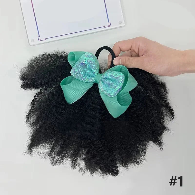2pcs/ Luxury Kids Hair Buns Kids Afro Puff Soft Like Natural Human Hair Hand Feel Marley Kinky Bulk for Hair Girl with Elastic Peaceful Pleasures Health and Wellness turquoise
