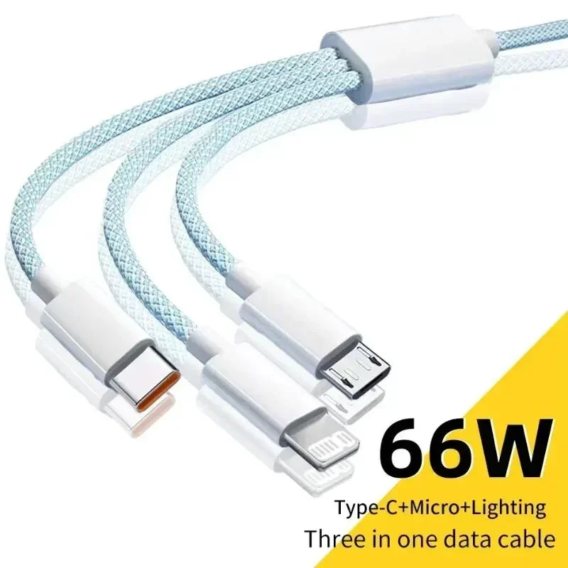 3-in-1 USB-C Cable 66W Fast Charging – iPhone & Android