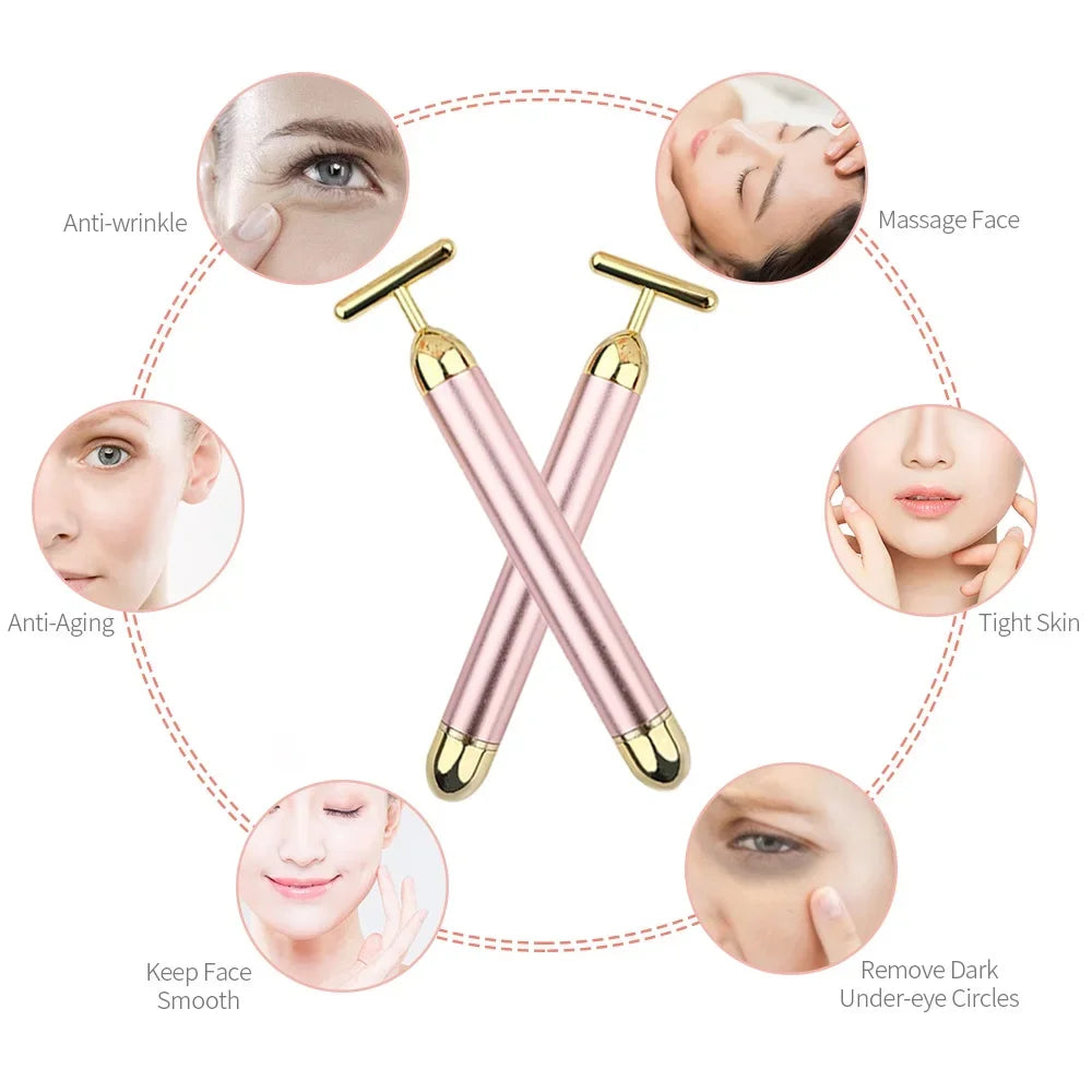24K Gold Facial Beauty Bar | Vibrating Firming Roller Massager