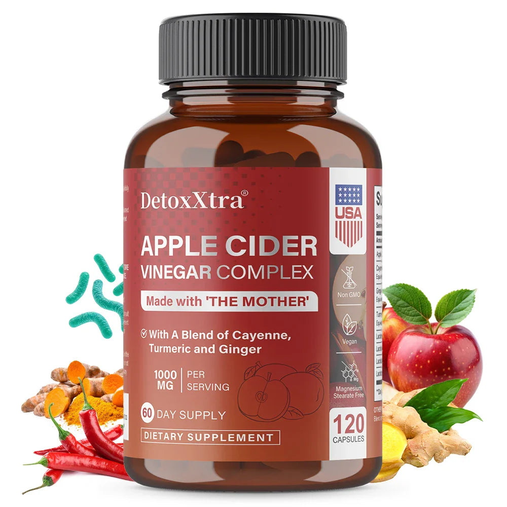 DETOXXTRA Apple Cider Vinegar Capsules 1000mg – 120 Ct