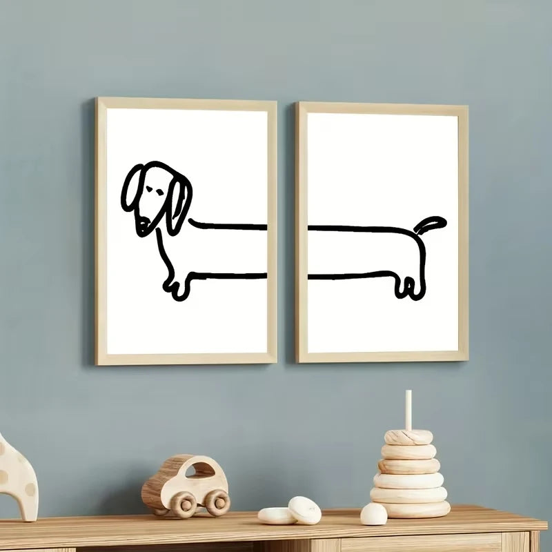 Funny Dachshund Canvas Wall Art Print Set of 2 | Dog Decor