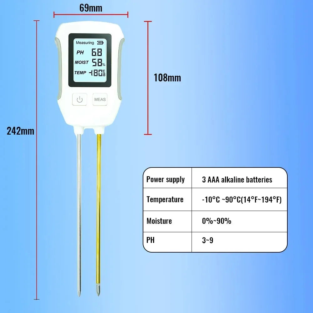 3-In-1 LCD Digital Soil PH Tester Temperature Humidity Meter Soil Test Kit for Potted Flower Plant Home Garden Planting Peaceful Pleasures Health and Wellness
