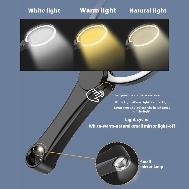 Charging Magnifying Glass 130Mm Optical Coating Mother and Child Mirror, Three Color Light Adjustable Peaceful Pleasures Health and Wellness