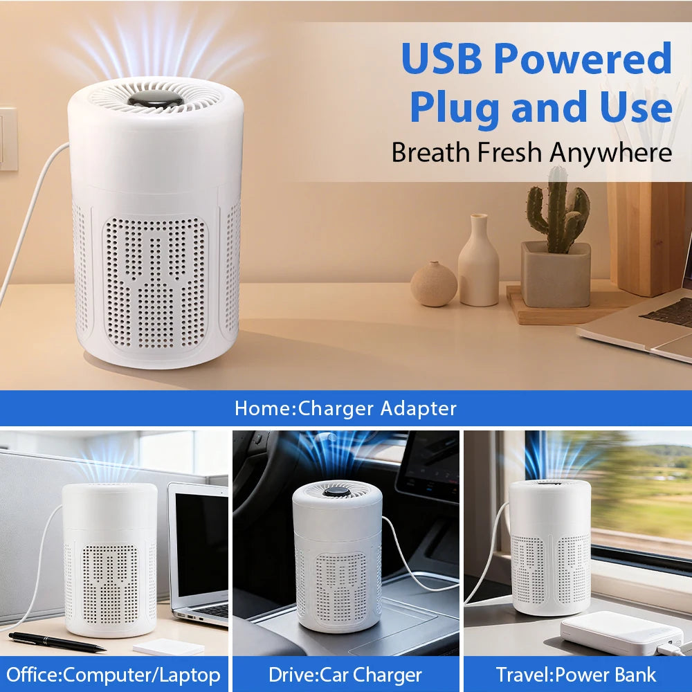 Portable Car Air Purifier Office HEPA Filter Negative Ion Cleaner for Smoke, Allergies, Pollen, Pet Eliminator Odors Air Fresher Peaceful Pleasures Health and Wellness