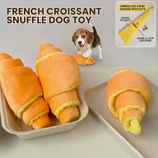 Snuffle Croissant Dog Toy – Plush Squeaky Treat Puzzle Pet Puzzle Toy Peaceful Pleasures Health and Wellness