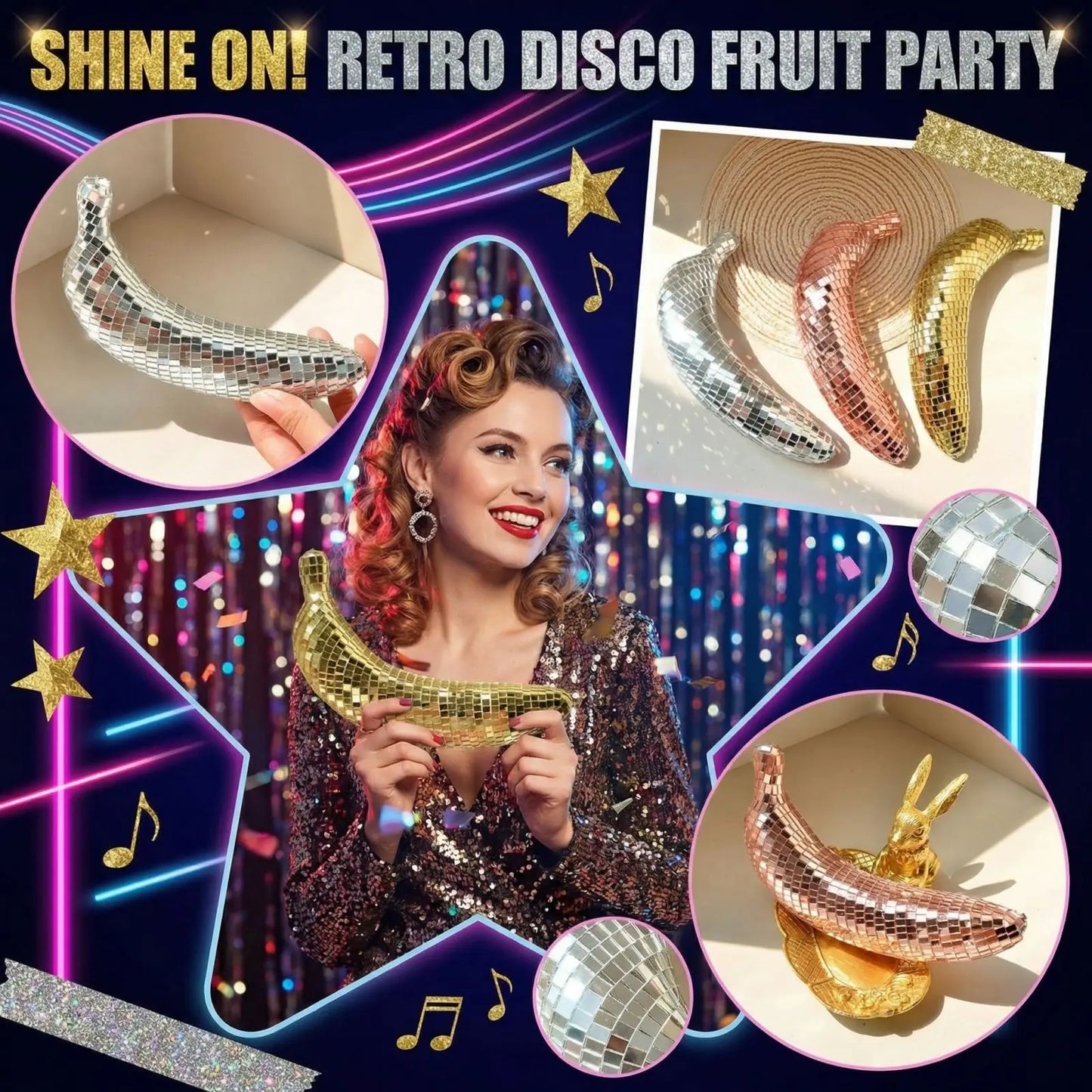 Disco Mirror Banana Figurine – Reflective Retro Desk Ornament