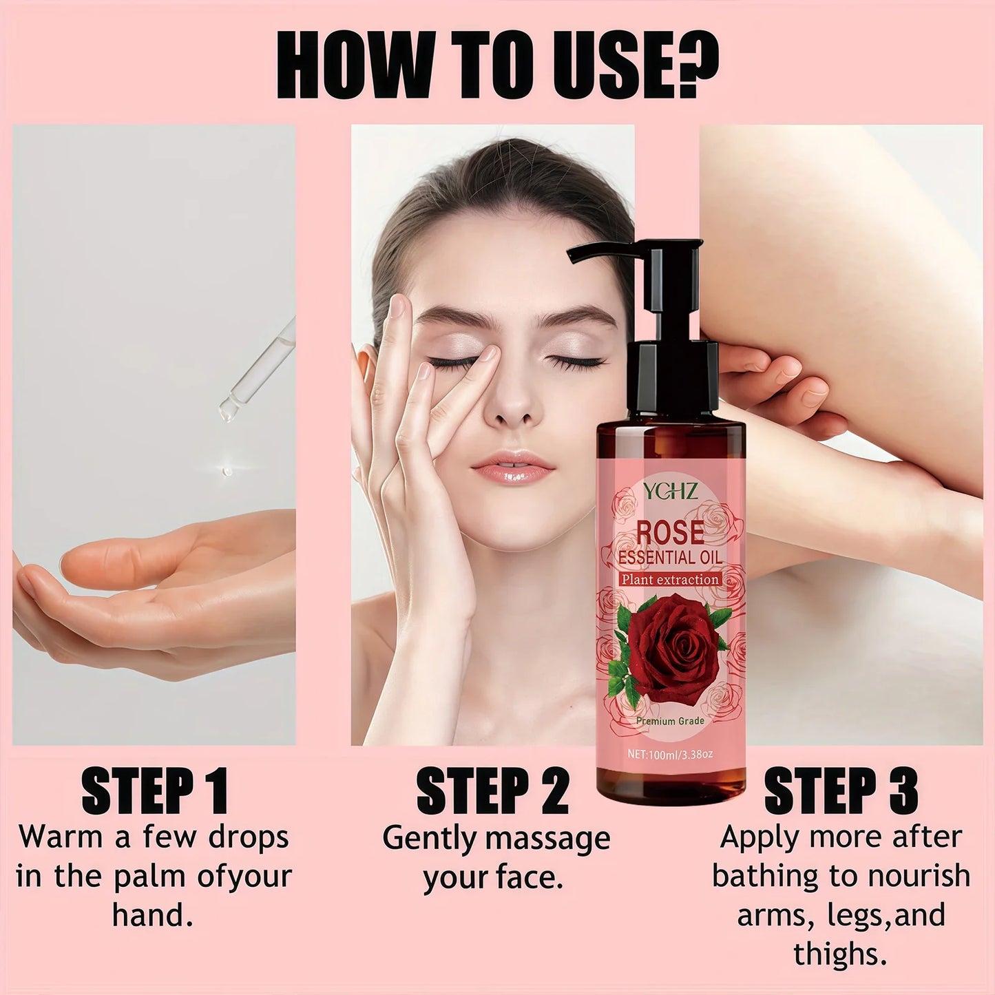YCHZ Rose Body Oil 100ml – Moisturizing Massage Oil