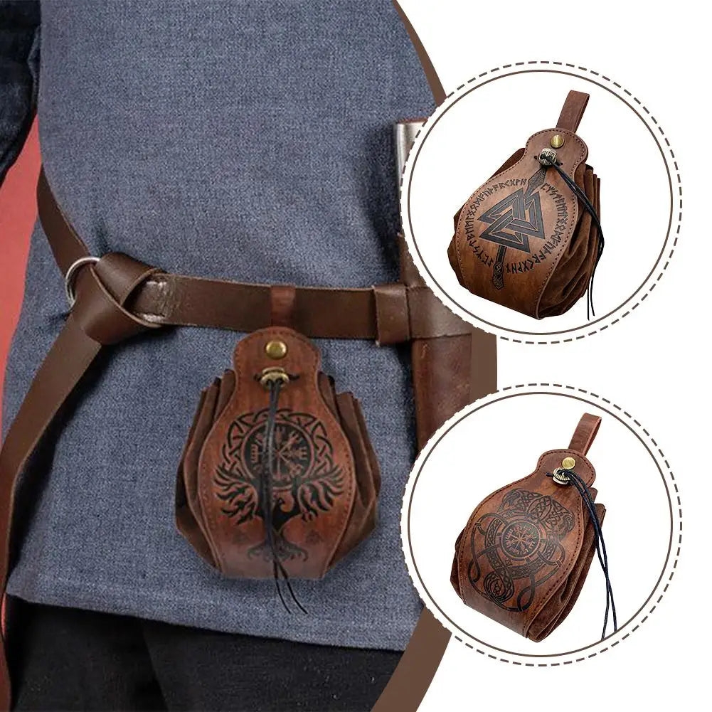 Celtic PU Leather DnD Dice Bag | Medieval Drawstring Pouch