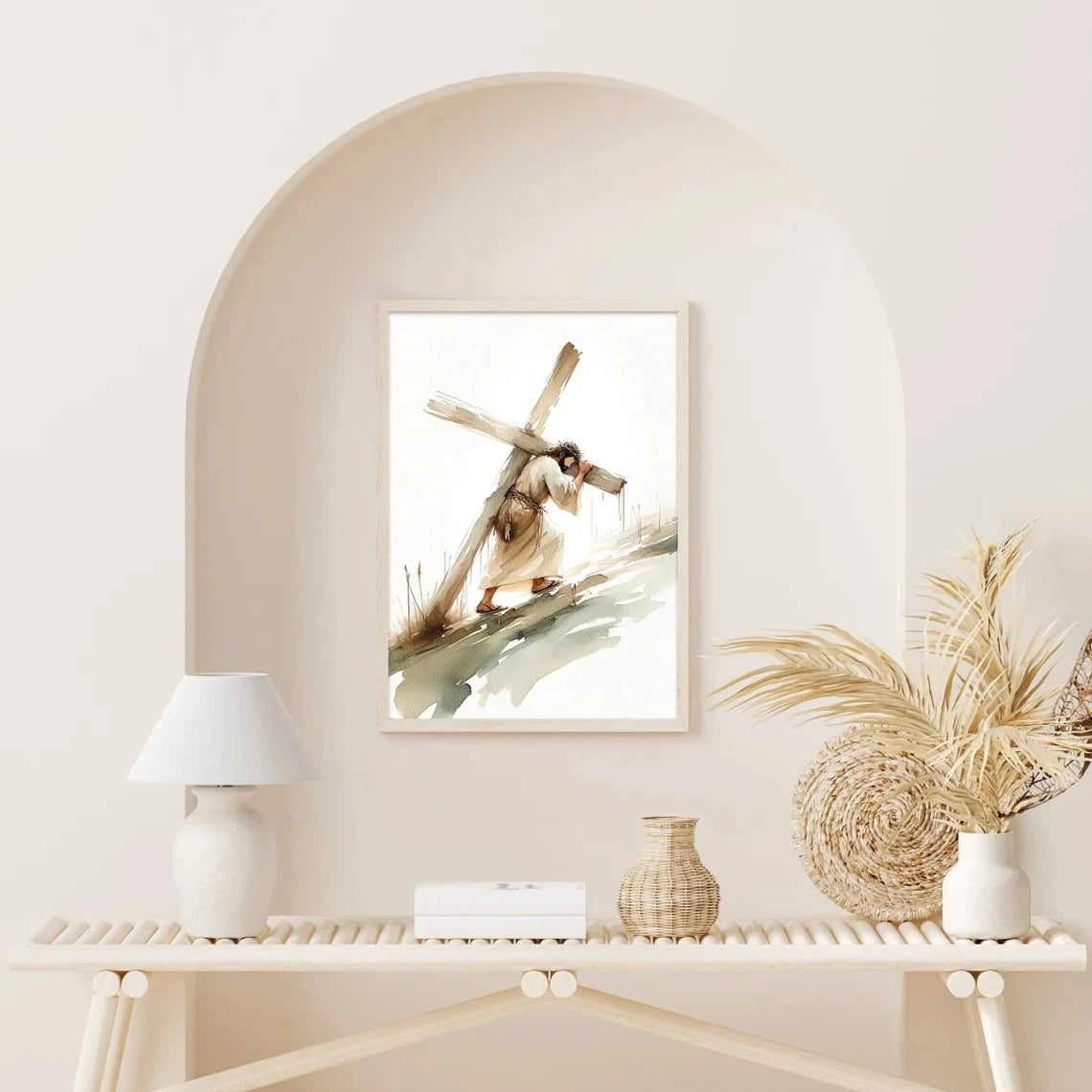 Jesus Carries Cross Christian Canvas Wall Art Print | Decor