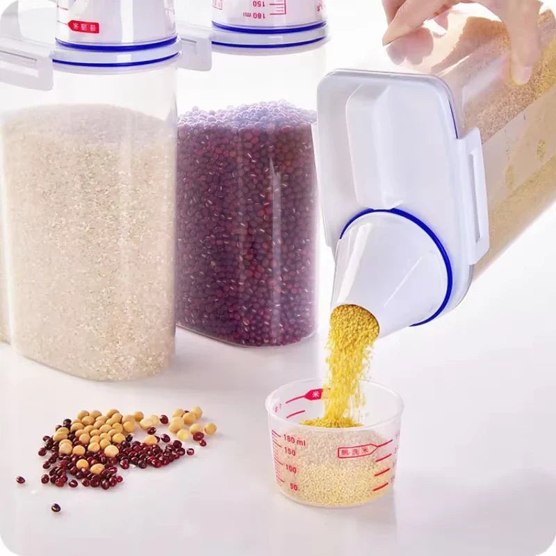 Sealed Rice & Grain Storage Bucket with Measuring Cup – 2KG