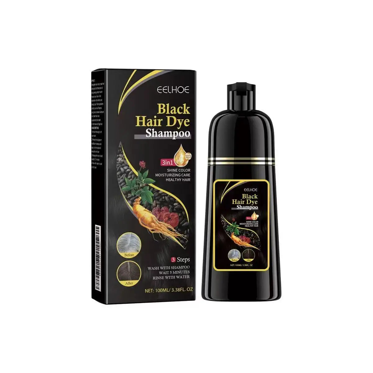 Nova 3-in-1 Hair Dye Shampoo | Natural Gray to Black Coverage, Nourishing & Lasting, Men & Women, 100ml/200ml Peaceful Pleasures Health and Wellness eelhoe black (100ml)