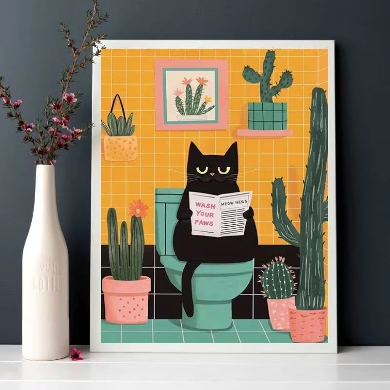 Modern Funny Black Cat Reading Book Wall Art Print Canvas Painting Poster Picture For Living Room,bedroom Home Decor Peaceful Pleasures Health and Wellness