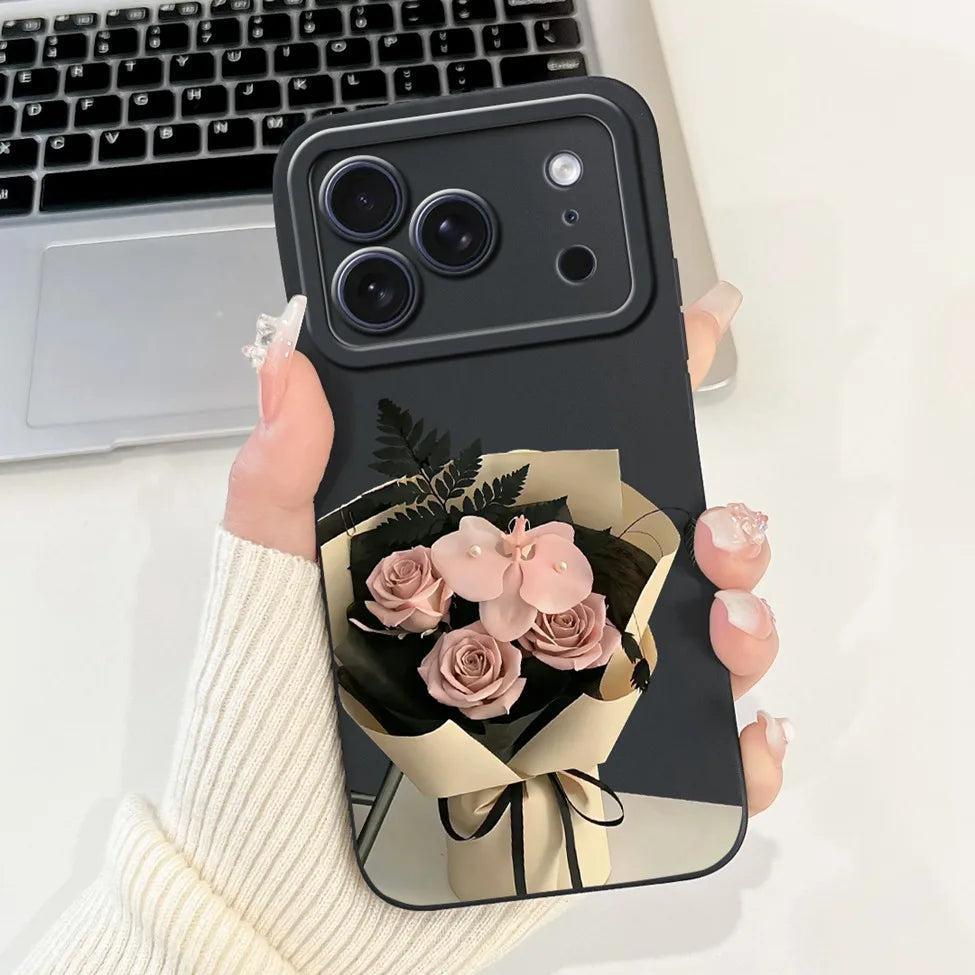 iPhone 17 Pro Silicone Case | Cute Kawaii Floral Painted Cover