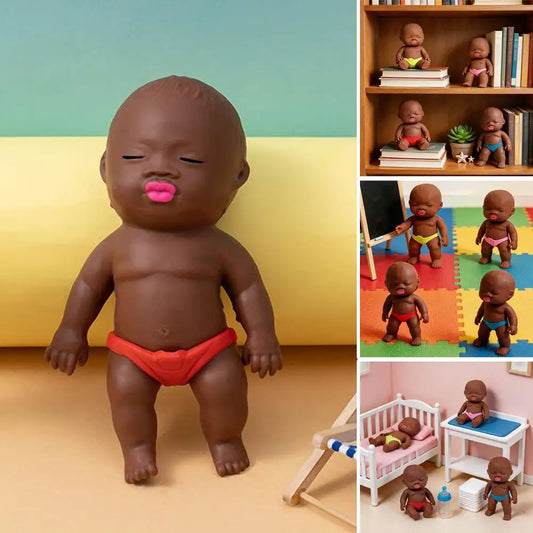 Black Baby Squeeze Toy | Soft TPR Sensory Fidget Doll Figure Squeeze Fidget Toy Peaceful Pleasures Health and Wellness