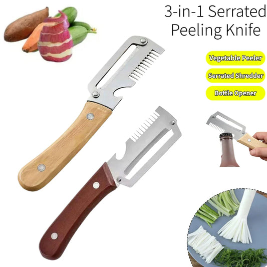 3-in-1 Vegetable Peeler Serrated Blade & Wooden Handle Vegetable Peeler Oasis Select