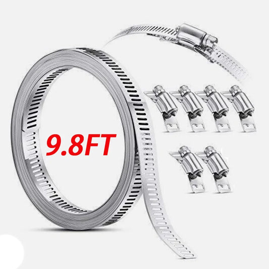 9.8ft Adjustable Large Hose Clamps Worm Gear Stainless Steel Clamp+6 Fasteners Automobiles Accessories Clamp And Fasteners Peaceful Pleasures Health and Wellness Default Title