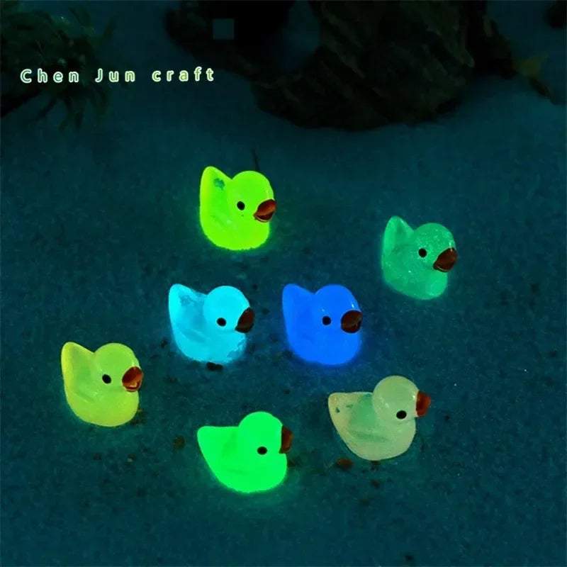 Glow-in-the-Dark Mini Duck Ornaments | Resin Decor 10pcs