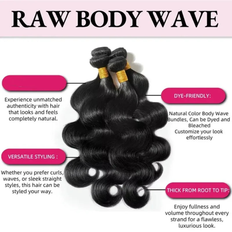 42" Body Wave Brazilian Virgin Hair Bundles | Natural Black 12A
