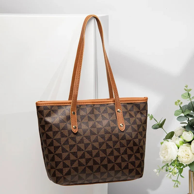 Women Stylish Large Capacity Handbag Triangle Print Zipper Tote Bag Fashionable Commuting Shoulder Bag Exquisite Zipper Handbag Peaceful Pleasures Health and Wellness