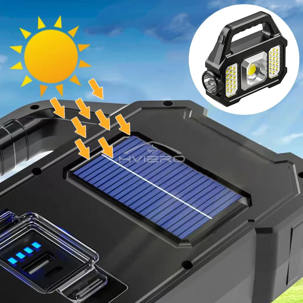 Solar COB Flashlight 6500LM | 6 Modes, Power Bank – HVIERO